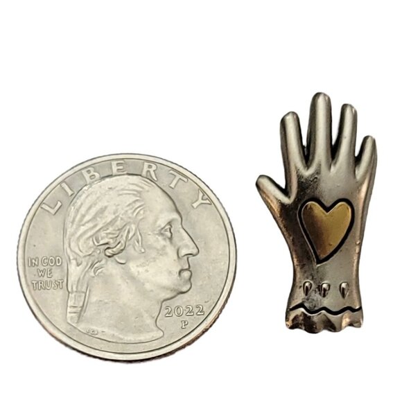 Gold Tone and Silver Tone  Heart On Hand Glove Scatter Lapel Pin Tie Tack K136 - Picture 6 of 9